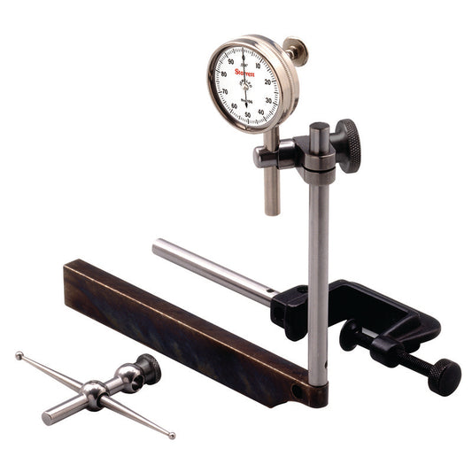 Back Plunger Dial Indicator, .200" Range, 0-100 Dial Face, .001" Grads, 3 Contact Points, Adaptor, 4 Attachments, Case