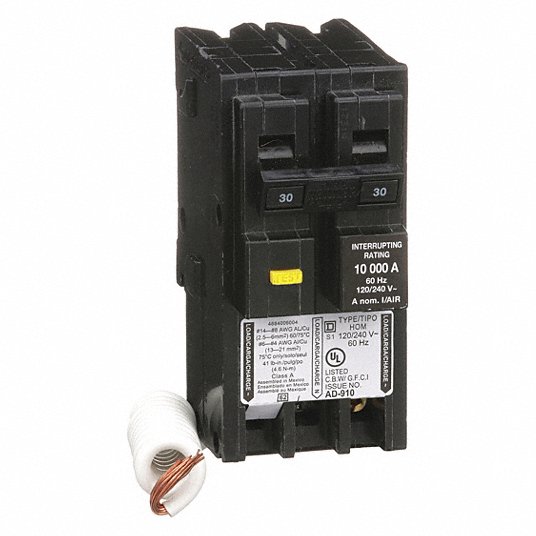 These HOM series miniature circuit breakers plug into place in Homeline load centers without requiring DIN rail or bolts, so they're easier to install than unit-mount or bolt-on breakers. They interrupt currents when low-level faults are detected in the c