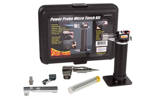 The Power Probe Micro Torch Kit is both versatile and powerful. Perfect for Automotive or Home use. Features an electronic ignition, and a flame adjustment from 1/2″ to 2 1/2″. Easily refillable with butane and will last up to 2 hours between refills. Inc