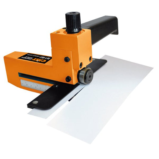 A very useful hand tool for clean, splinter-free cuts on laminates and veneered with no waste. Place your material into the fence provided and have the cutter run along the edge of the panel. The two opposing steel-made circular cutting blades mounted on