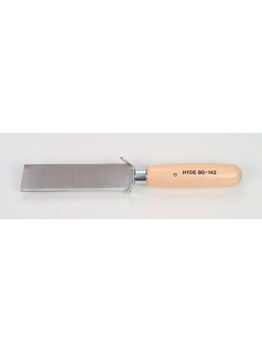 Hardened high carbon chrome vanadium steel blade, 14 gauge. Ground and tempered to precise tolerances. Smooth contoured hardwood handle. Blade is securely riveted and locked in place with a strong nickel plated ferrule, 4" x 1" x 0.083". Safety guard prot