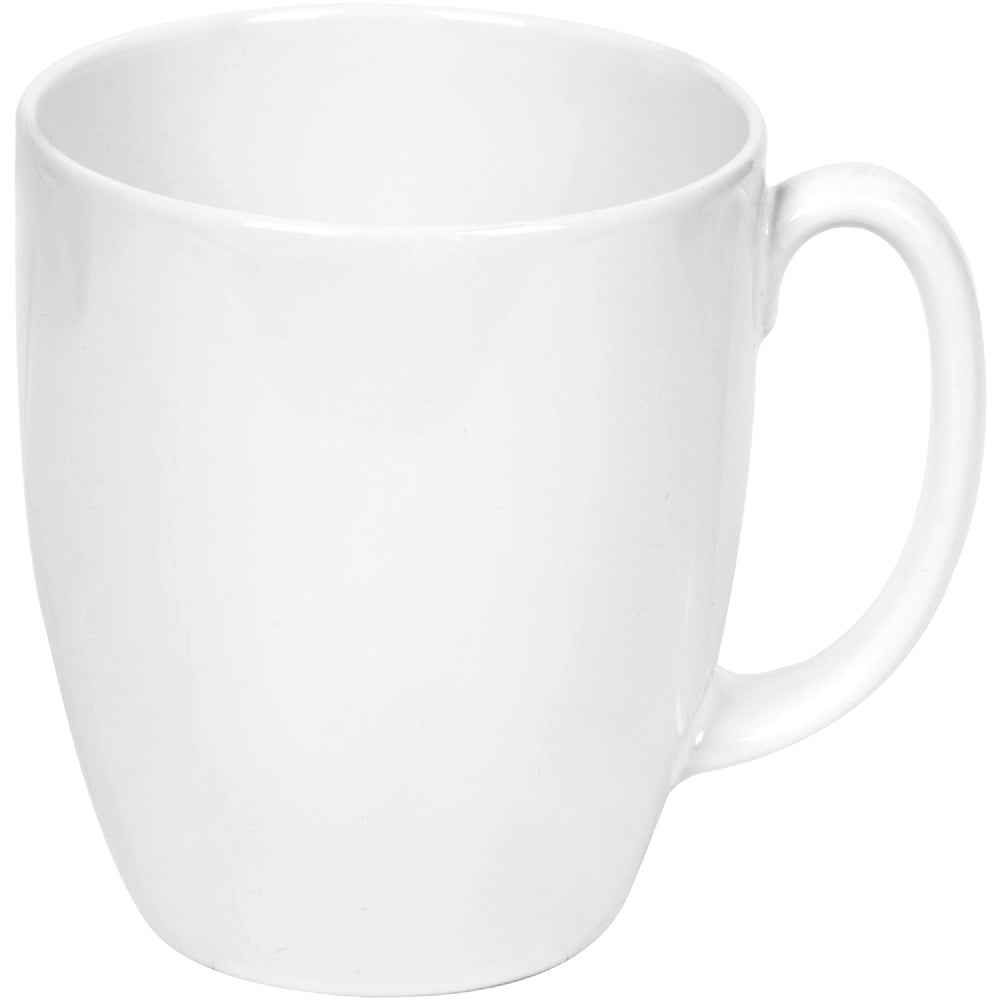 Winter white stoneware coffee mug is break and chip resistant. Dishwasher, microwave and oven safe. Stackable. 4-1/2 In. W. x 3-7/8 In. H. x 3-3/8 In. Dia. 3 year warranty.