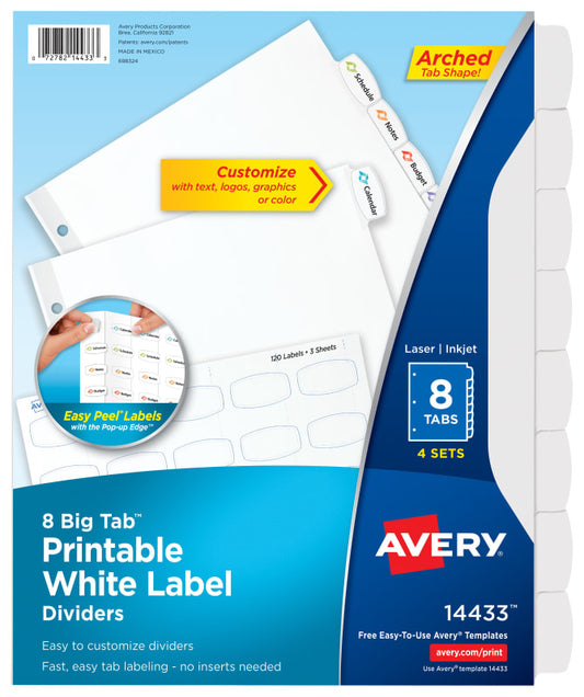 Avery® Big Tab™ Label Dividers, Easy Peel® Labels, 8 Tabs, 4 Sets (14433)