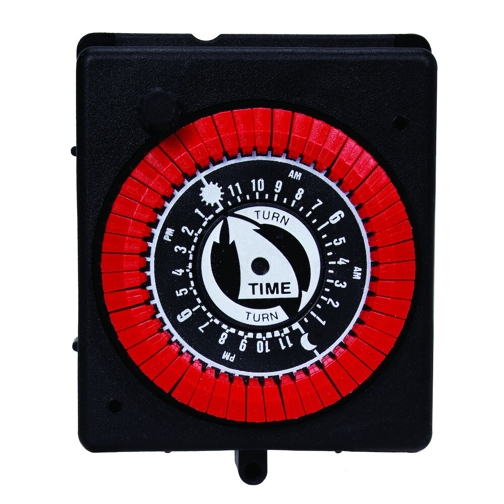 These timers provide automatic control for pumps, cleaners and other types of loads. Timers have three-way mounting; flush in round opening, raised in rectangular opening or on base. Quick connect terminals for easy installation.