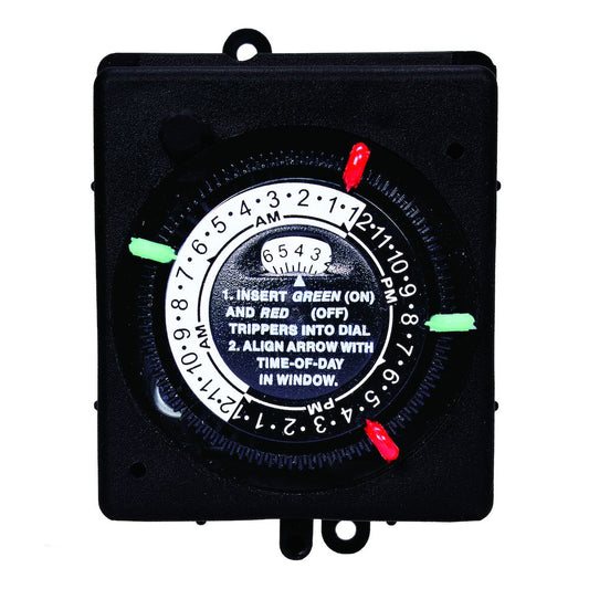 These timers provide automatic control for pumps, cleaners and other types of loads. Timers have three-way mounting; flush in round opening, raised in rectangular opening or on base. Quick connect terminals for easy installation.