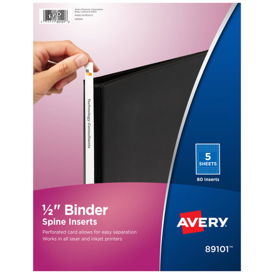 Avery® 1/2" Binder Spine Inserts, 80 Inserts (89101)