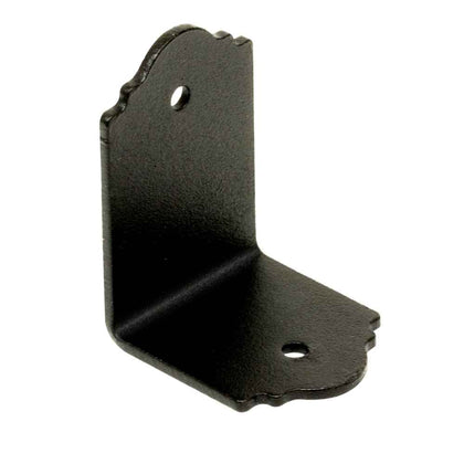 Outdoor Accents angles make connections between beams and posts stronger and provide more consistent, straight corners for a variety of outdoor projects. These ornamental L angles are Zmax finished first, then black powder coated for long lasting outdoor