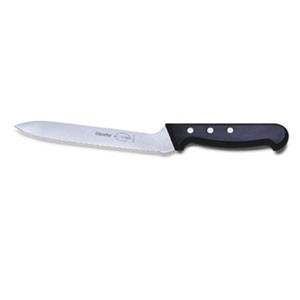 Made for slicing bread, this knife is equipped with a 7 inch, serrated edge blade. Commercial quality, it will produce clean and precise slices. It can also be used for skinning fruits and vegetables as well as carving meats such as turkey and roast beef.