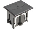 Non Metallic adjustable floor box. Black with flip lids. Includes tamper resistant duplex receptacle, cover plate with gasket and Arlington NM94 connector and Arlington NM900 knockout plug.