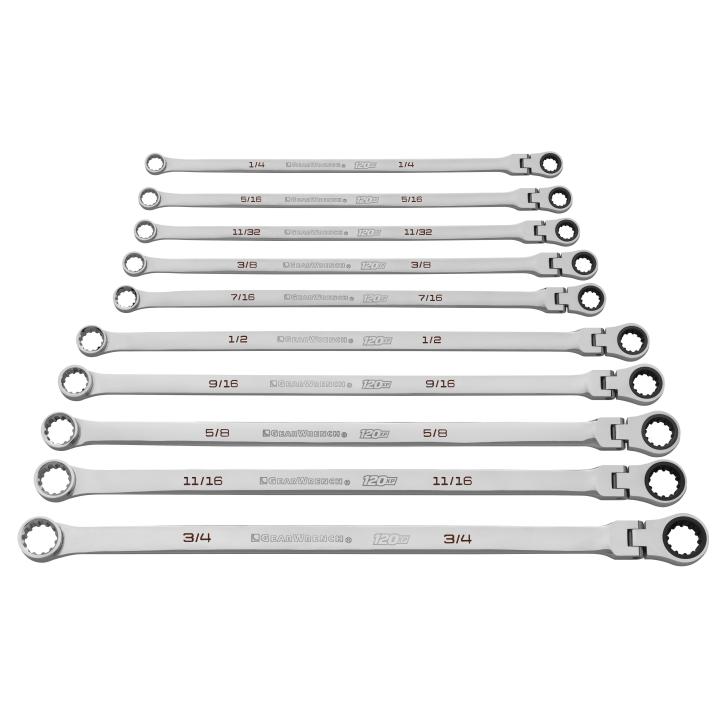 10 Pc. 120XP™ Universal Spline XL Flex Head GearBox™ Ratcheting SAE Wrench Set