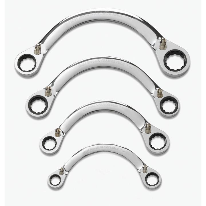 4 Pc. 72-Tooth 12 Point Reversible Half Moon Double Box Ratcheting SAE Wrench Set