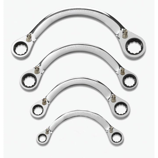 4 Pc. 72-Tooth 12 Point Reversible Half Moon Double Box Ratcheting SAE Wrench Set