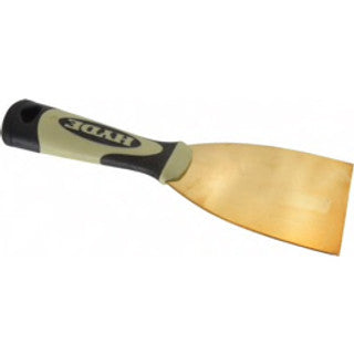 Hyde Tools - Putty Knife - 3wx8in. Oal Stiff Brass Scraper - 8in. x 3in. x 1in. - Black/Cream