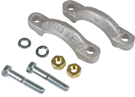 Muffler clamp kit with two high strength aluminum clamps; nuts, bolts & lockwashers. Tractors: 9N, 2N, 8N. Contains: 2-304777S8 bolt, 2-33825S nut, 2-34806S36 lock washer, 2-9N5251 muffler clamp.