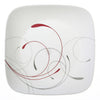 Adorned with plumes of soft gray and rich red, this dinner plate brings splendid style to the table. The sleek square shape has a modern look along with great durability, so it will embellish everyday meals and special occasions for years to come.

Nothin