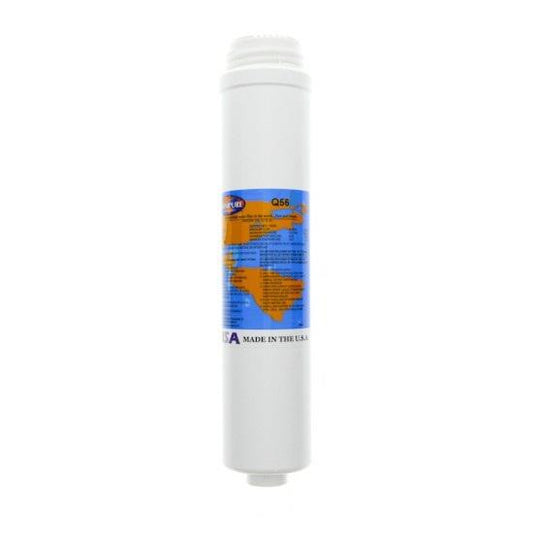 The Q-Series filter, manufactured by Omnipure, is an easy-to-install replacement cartridge that twists right into a permanent head. The Q5633 GAC filter uses granular activated carbon to reduce chlorine, taste and odor making it ideal for pre- or post RO