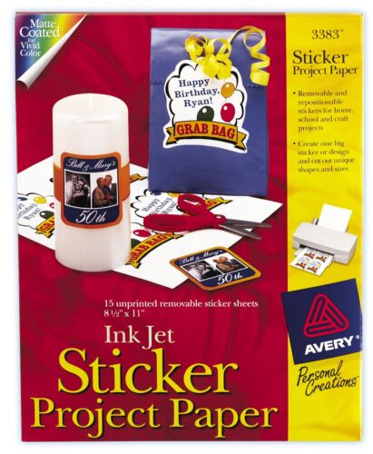Avery 03383 8-1/2" X 11" Ink Jet Sticker Project Paper 15 Count, PartNo 3383, by